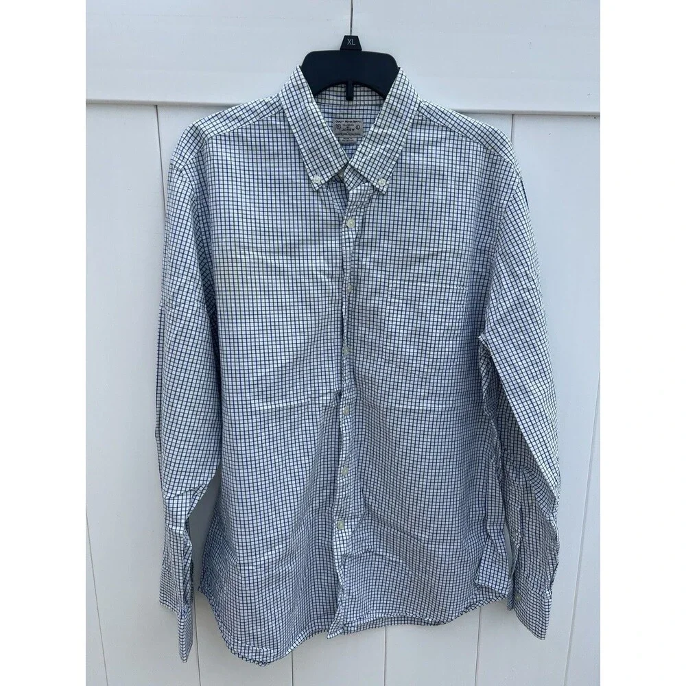 J Crew Mens Button Down Check Blue Plaid Long Sleeve Size L